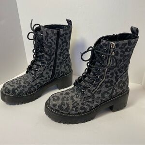 Mix No. 6 Rocklyn Shimmer Glitter Cheetah Print Combat boots size 8M lace up